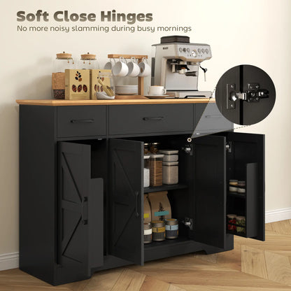 47" Buffet Cabinet, Farmhouse Sideboard, 3 Drawers, Adjustable Shelves, Black Bar Cabinets at Gallery Canada