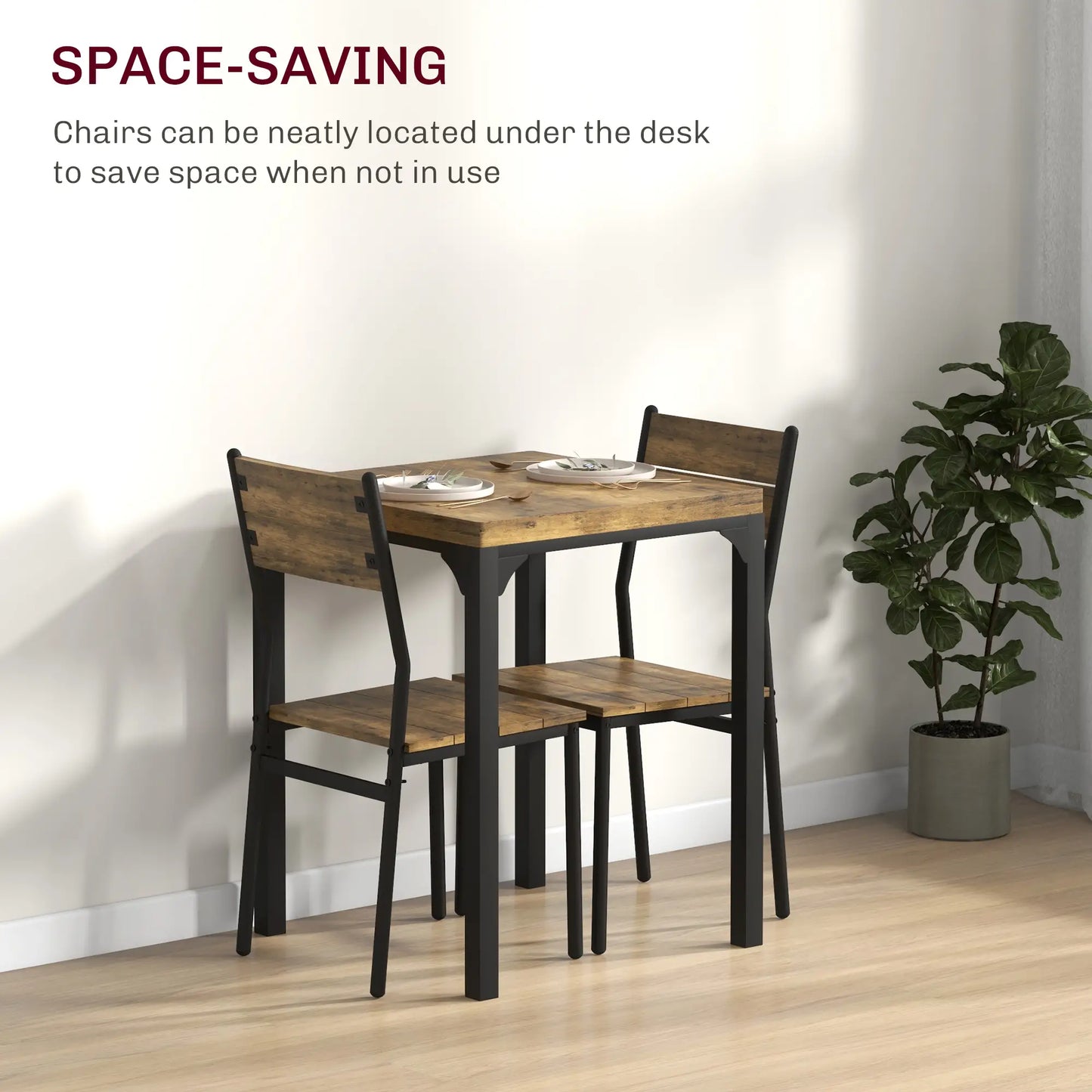 Dining Table Set for 2, 3 Piece Kitchen Table and Chairs, Rustic Brown, Brown Dining Table Sets at Gallery Canada