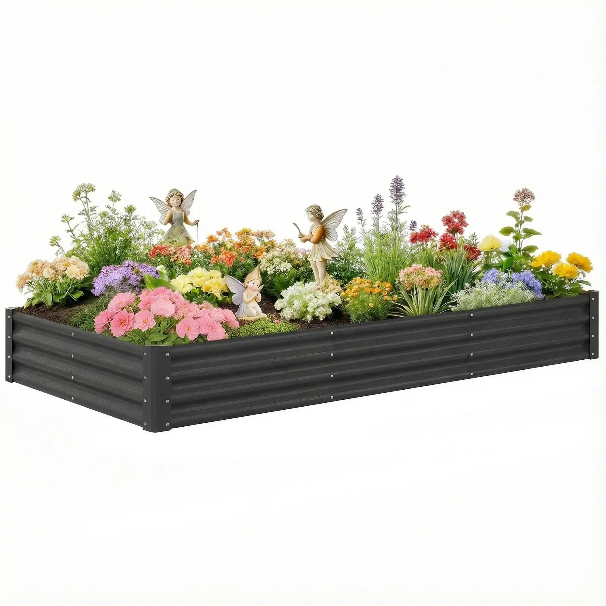 8x4x1ft Galvanized Raised Garden Bed, Reinforced Planter Box, Dark Grey Galvanized Planter Boxes at Gallery Canada