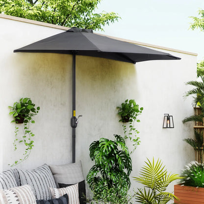 9ft Half Round Umbrella, Outdoor Patio Sun Shade, 5 Ribs, Grey Sun Umbrellas at Gallery Canada