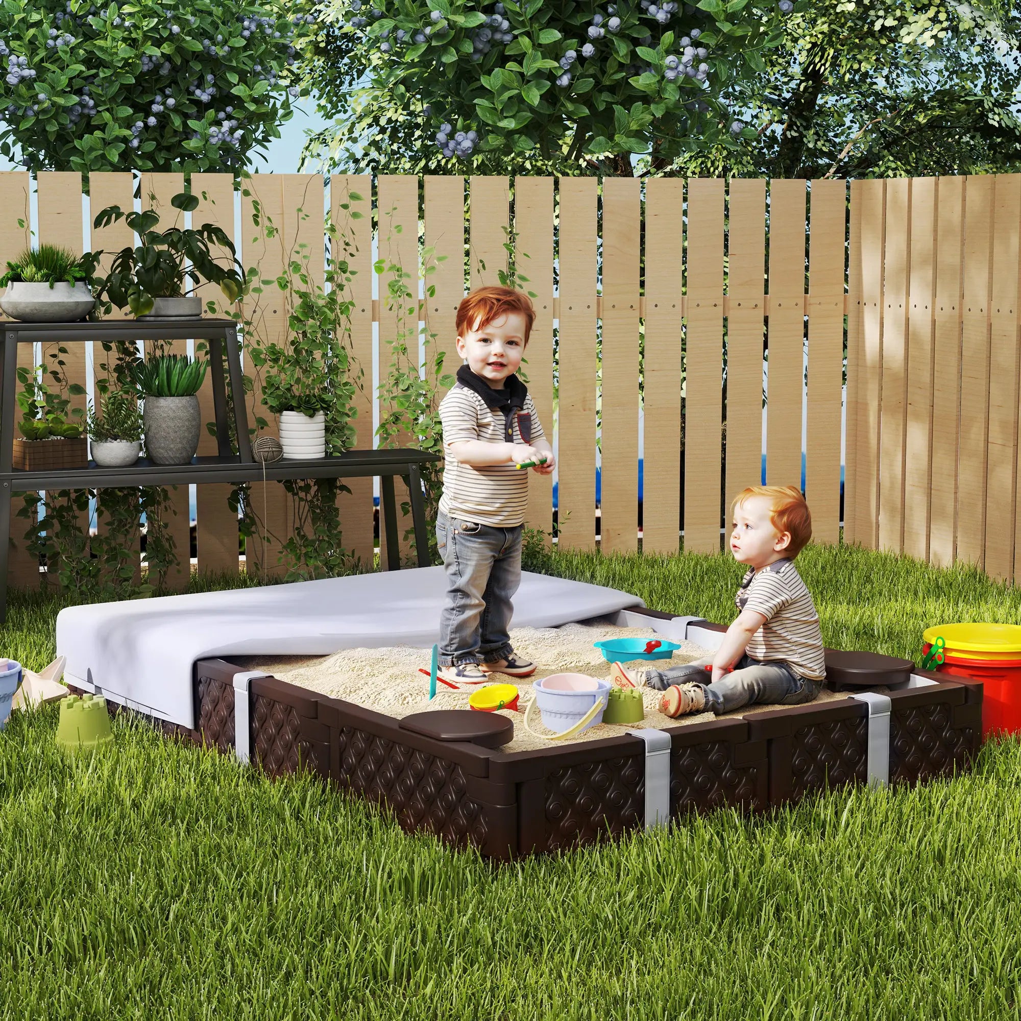 Kids Sandbox With Cover, 4 Corner Seats, 73
