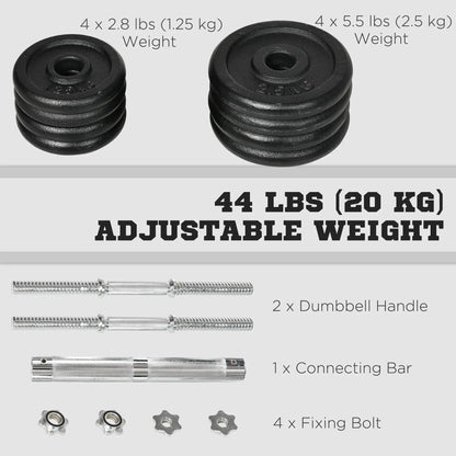 44lbs Adjustable Weight Barbell, Dumbbells Set, Non-Slip Handles, Black Dumbbells & Barbells at Gallery Canada
