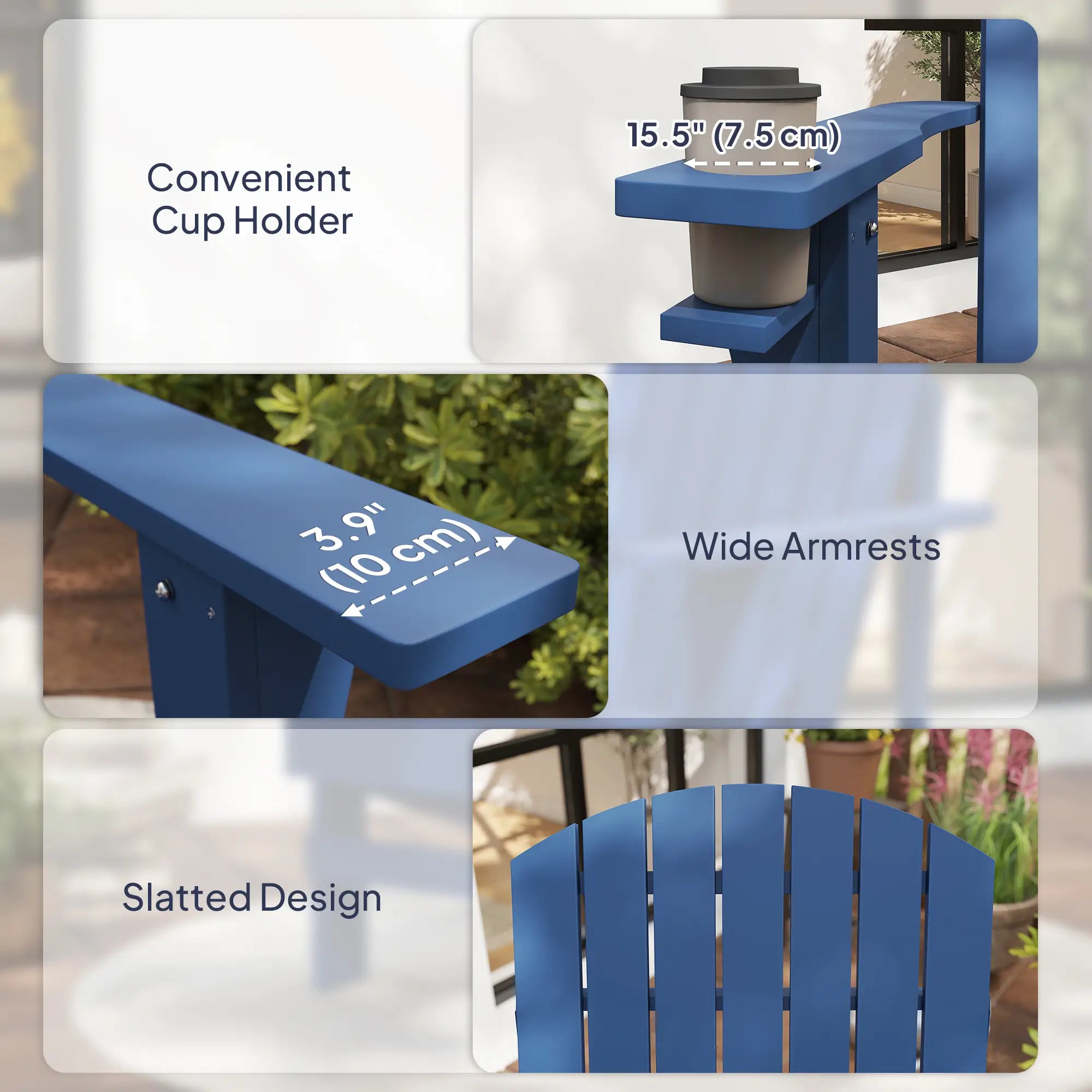 Classic Adirondack Chair, Garden Deck Chair with Cup Holder, Navy Blue Patio Chairs at Gallery Canada