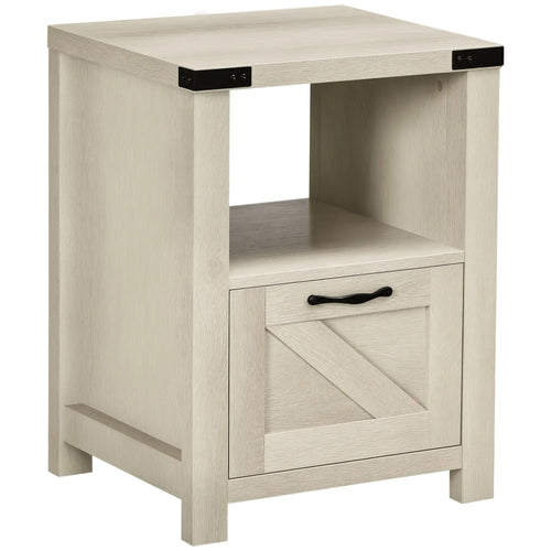 Farmhouse Side Table with Drawer, Open Shelf, Oak, 24.8x17.7x23.6