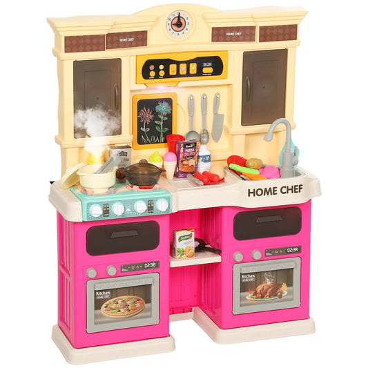 Kids Play Kitchen Set with Lights, Sounds, Pink Play Kitchen Pink, White, Yellow at Gallery Canada