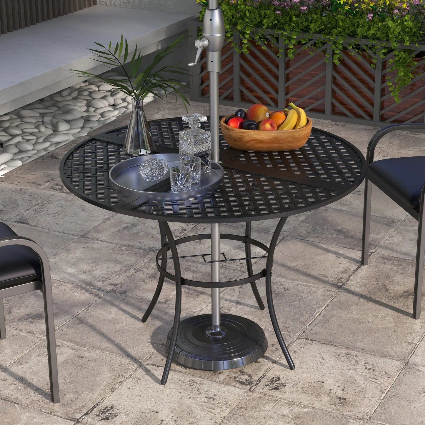 42" Round Outdoor Dining Table for 4, Metal Patio Table with Umbrella Hole Outdoor Dining Sets at Gallery Canada