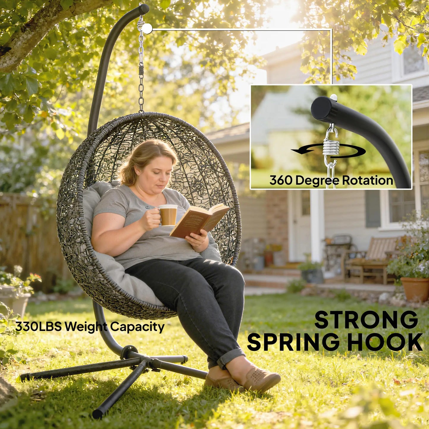 Heavy Duty Hanging Egg Chair Stand, 330lbs Weight, Black Hammock Stands at Gallery Canada