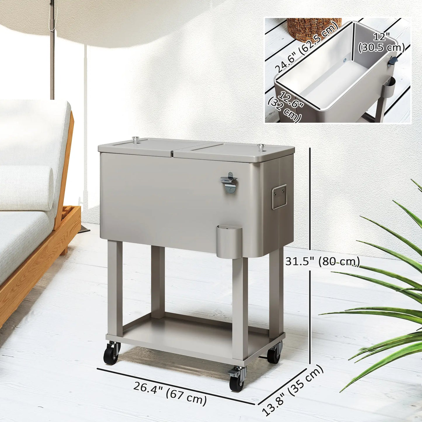 60 Quart Rolling Outdoor Cooler, Portable Cart With Locking Wheels, Silver Cooler Boxes at Gallery Canada