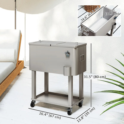 60 Quart Rolling Outdoor Cooler, Portable Cart With Locking Wheels, Silver Cooler Boxes at Gallery Canada