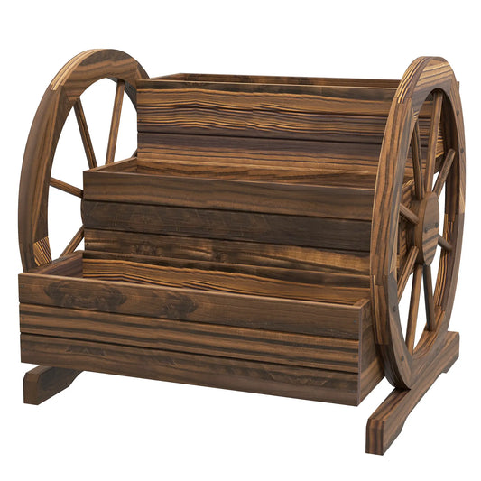 Wooden Wagon Planter Box, 3-Tier Raised Garden Bed, 24" x 24" x 22", Carbonized Wooden Planter Boxes Carbonized colour at Gallery Canada