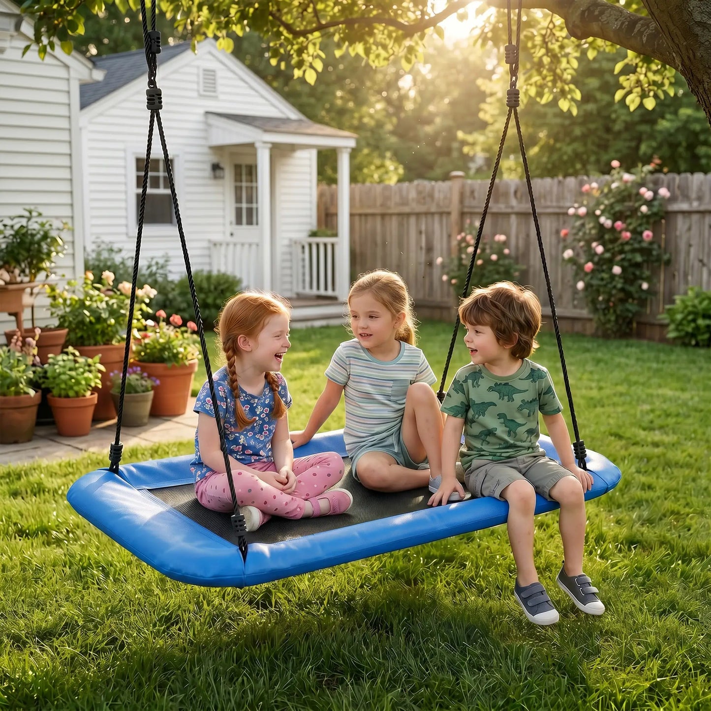 Adjustable Ropes Tree Straps Basket Swing, 58" x 30", 660 lbs Capacity, Blue Gym Sets & Swings at Gallery Canada