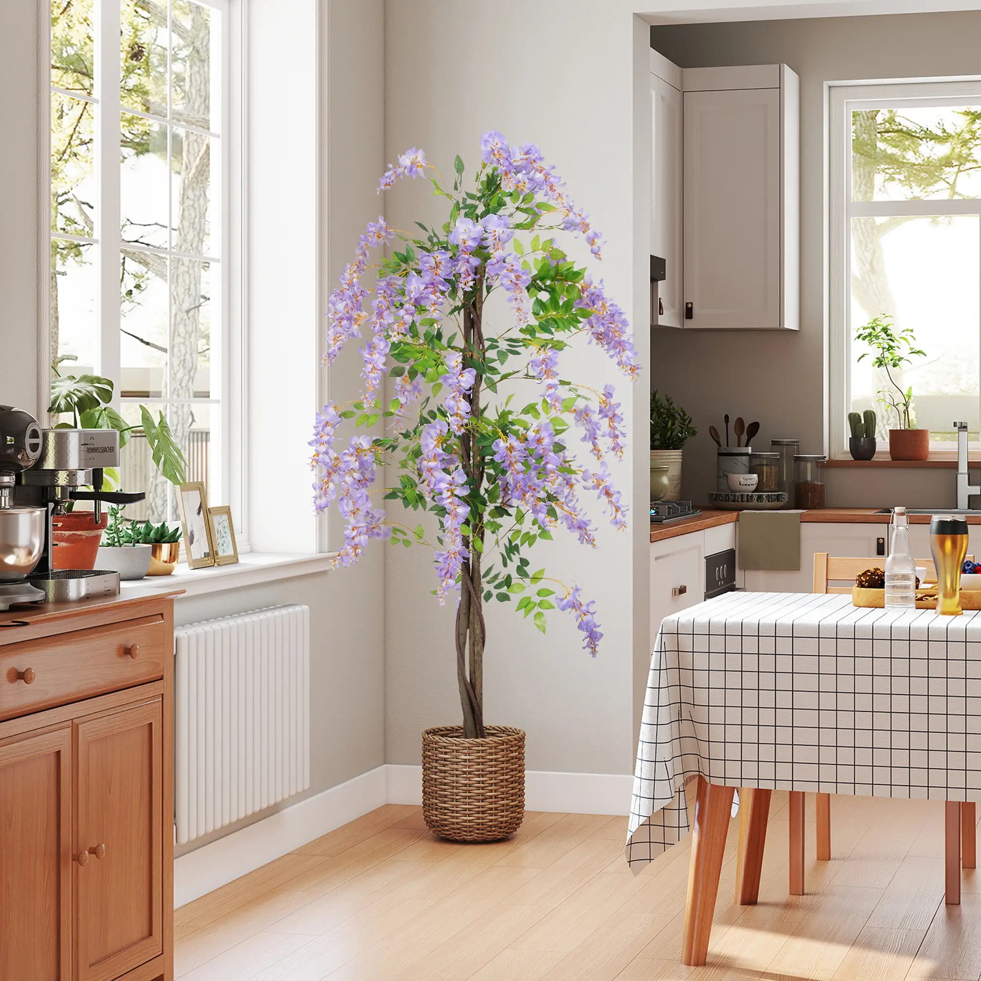 5.9FT Artificial Wisteria Tree, Natural Wood Trunk, Nursery Pot, Purple Artificial Trees at Gallery Canada