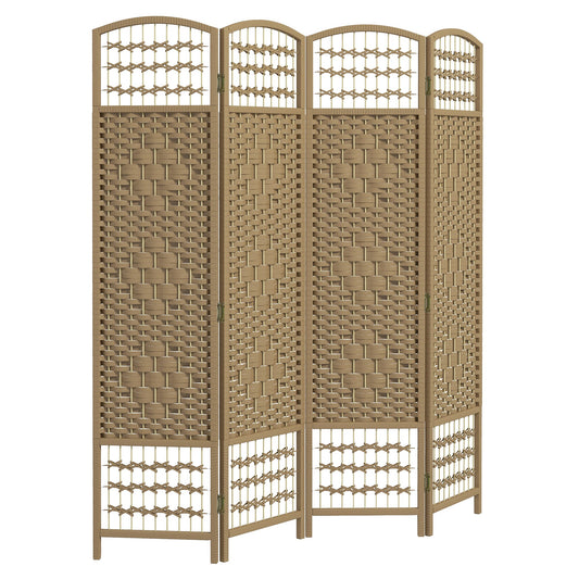 4 Panel Folding Room Divider, Portable Privacy Screen, Wave Fiber Room Partition for Home Office, Natural - Gallery Canada