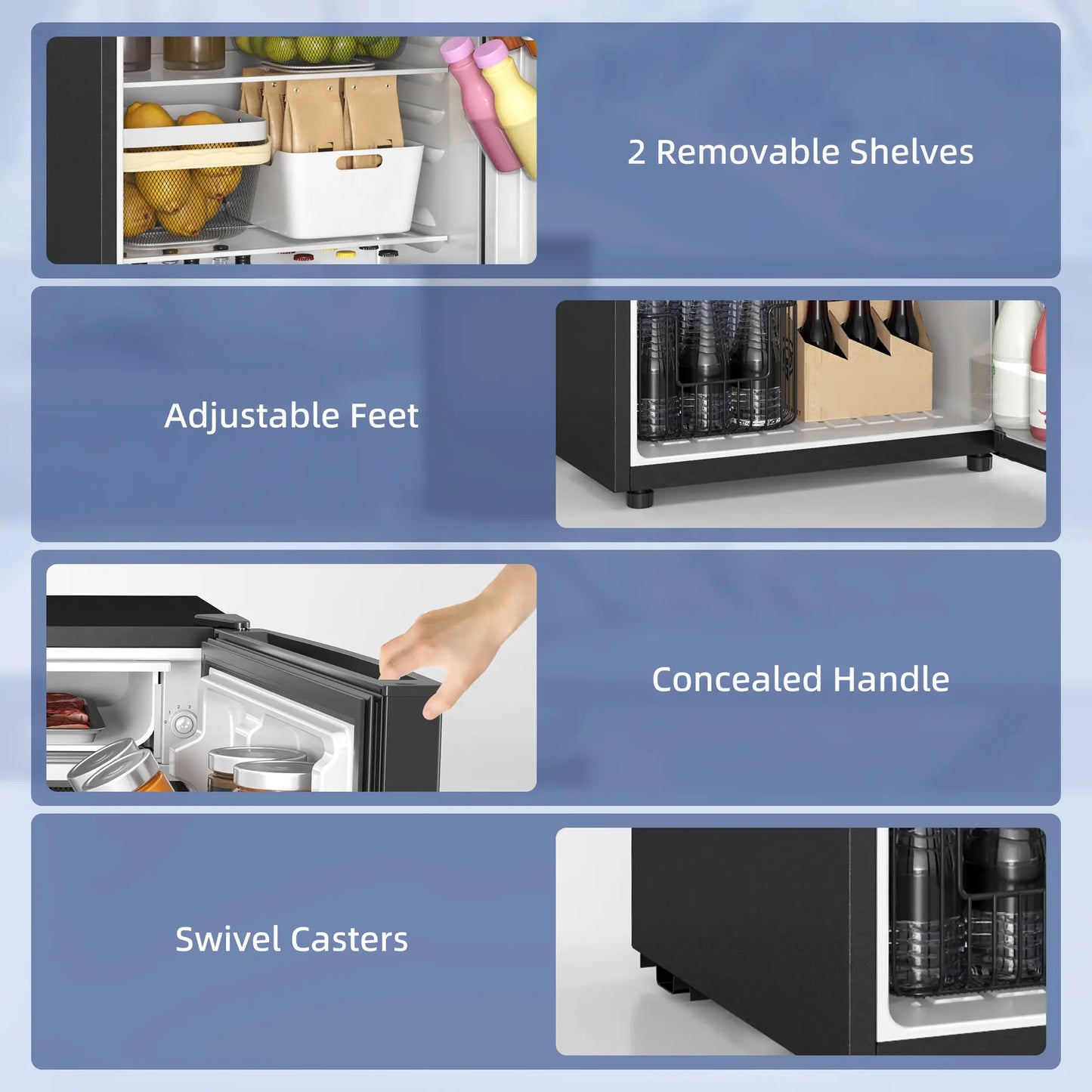 4.5 Cu Ft Mini Fridge with Freezer, Wheels, Adjustable Thermostat, Black Small Kitchen Appliances at Gallery Canada