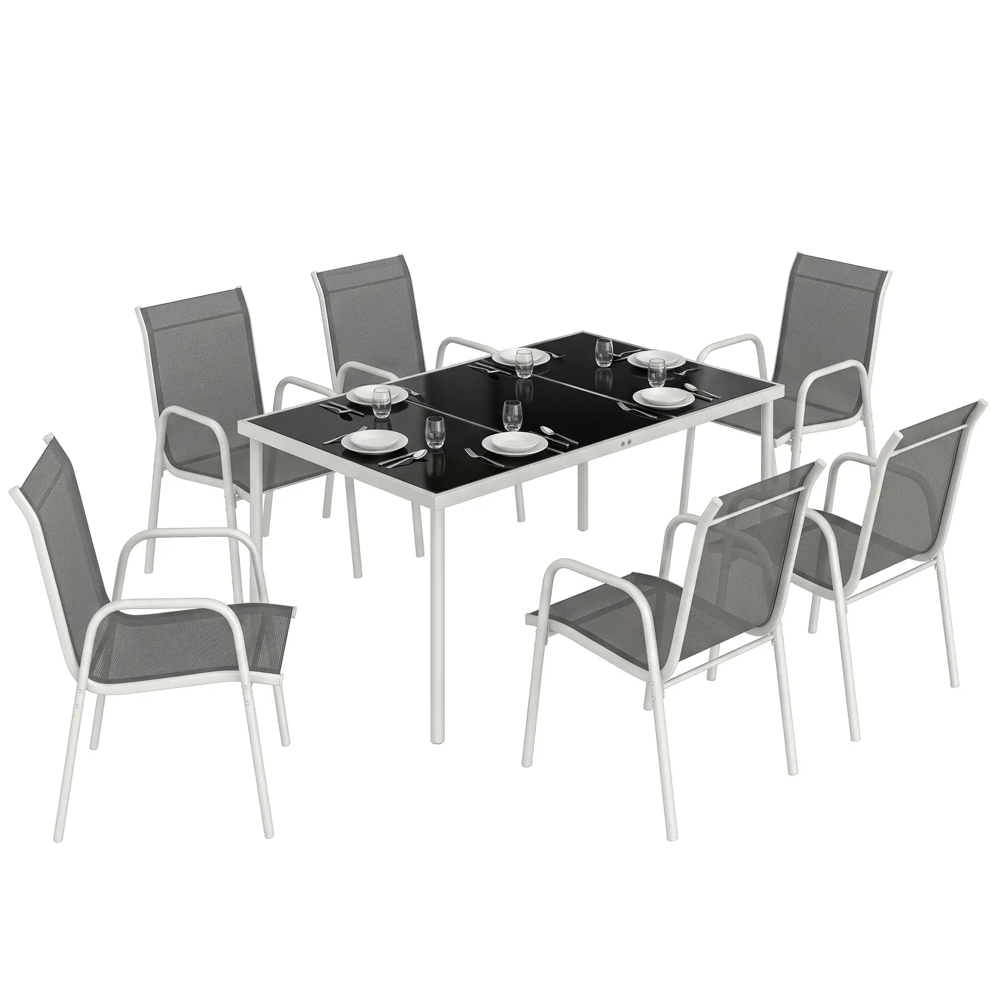 7 Piece Garden Dining Set, Rectangle Table, 6 Stackable Chairs Outdoor Dining Sets at Gallery Canada