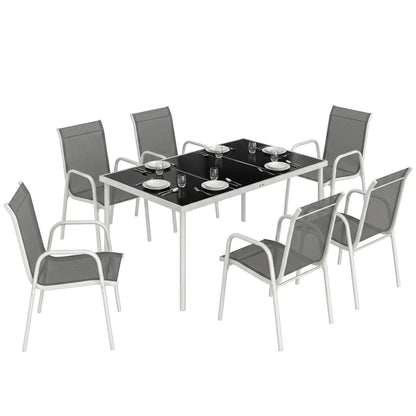 7 Piece Garden Dining Set, Rectangle Table, 6 Stackable Chairs Outdoor Dining Sets at Gallery Canada