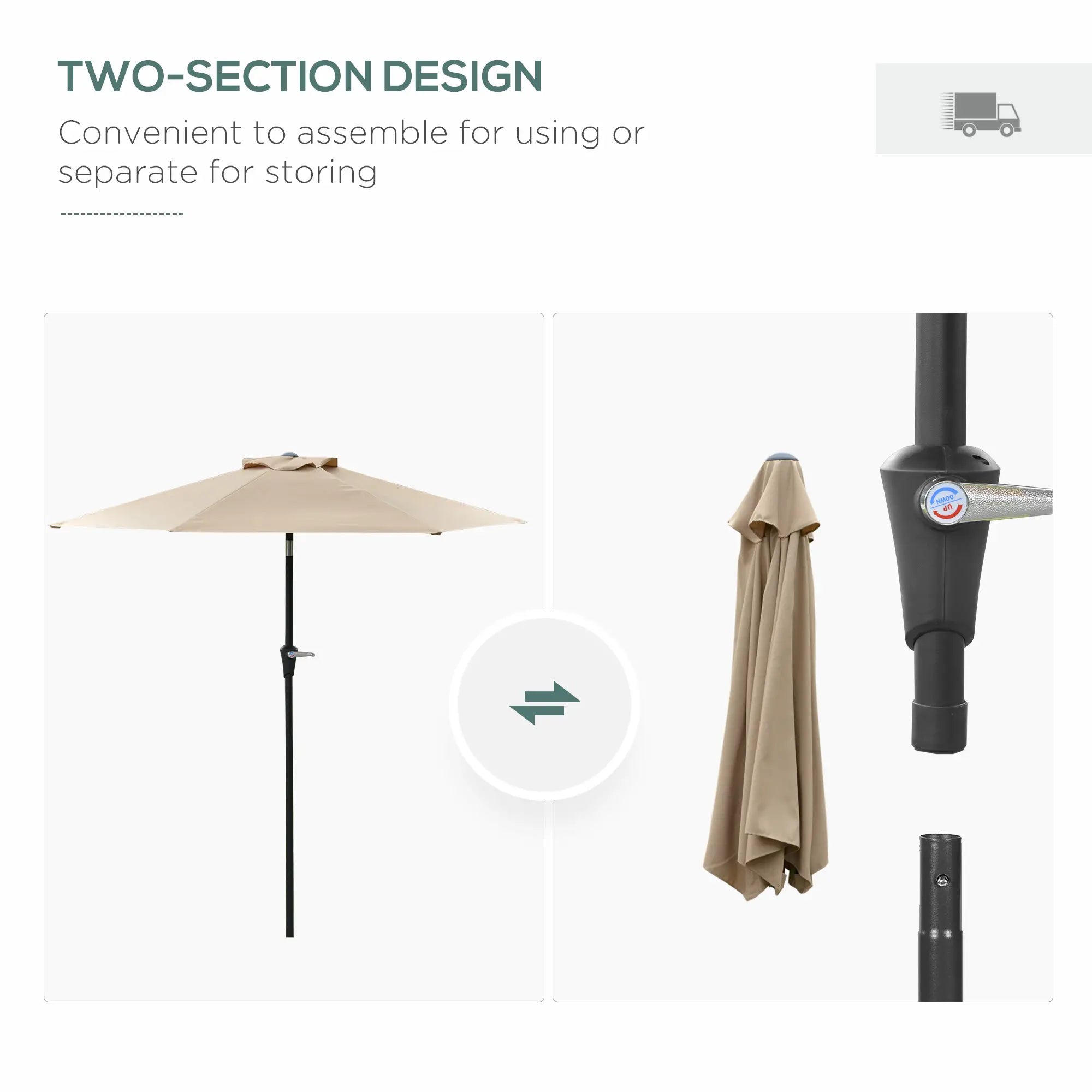 Outdoor Sun Umbrella, 6 Ribs, Khaki Patio Umbrellas at Gallery Canada