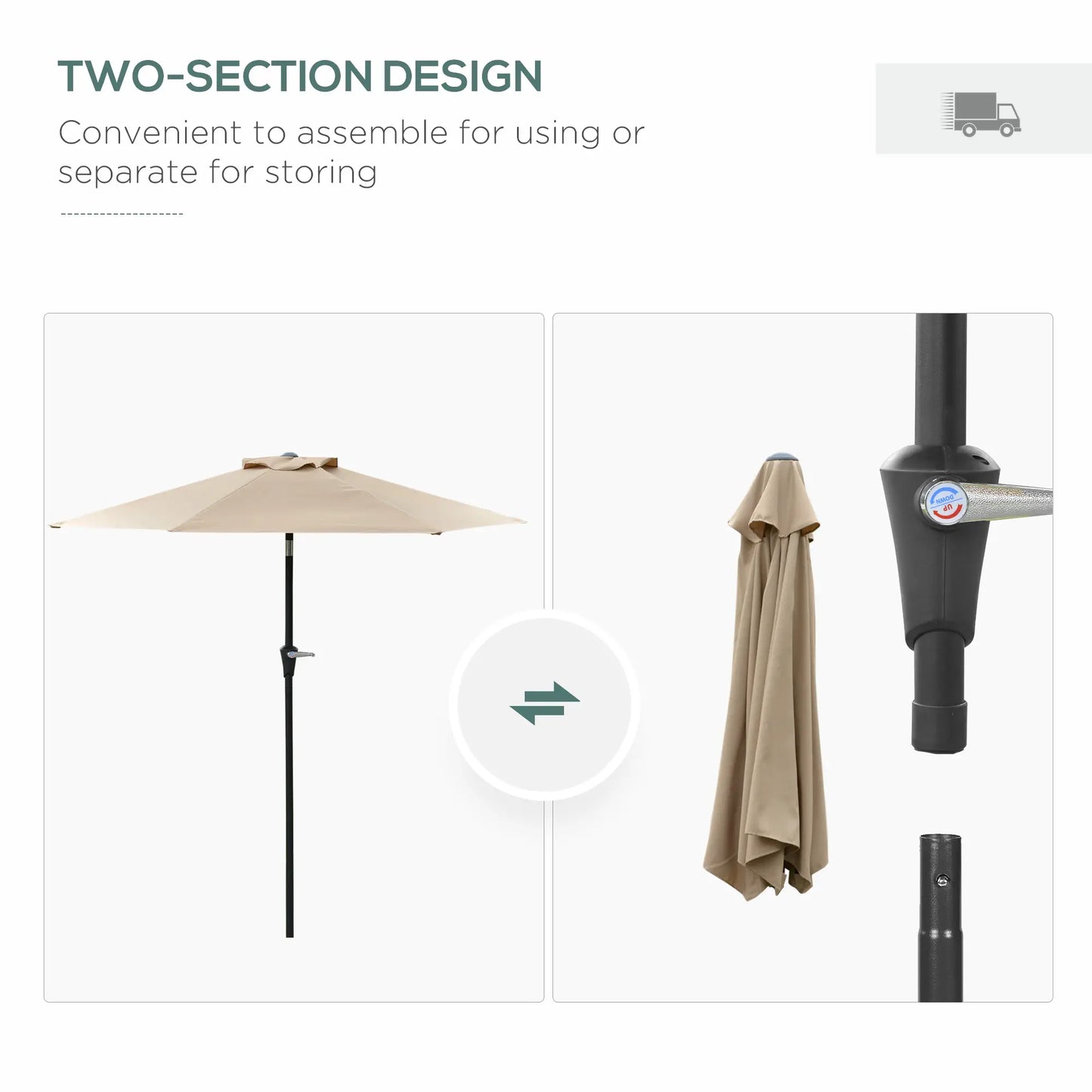 Outdoor Sun Umbrella, 6 Ribs, Khaki Patio Umbrellas at Gallery Canada