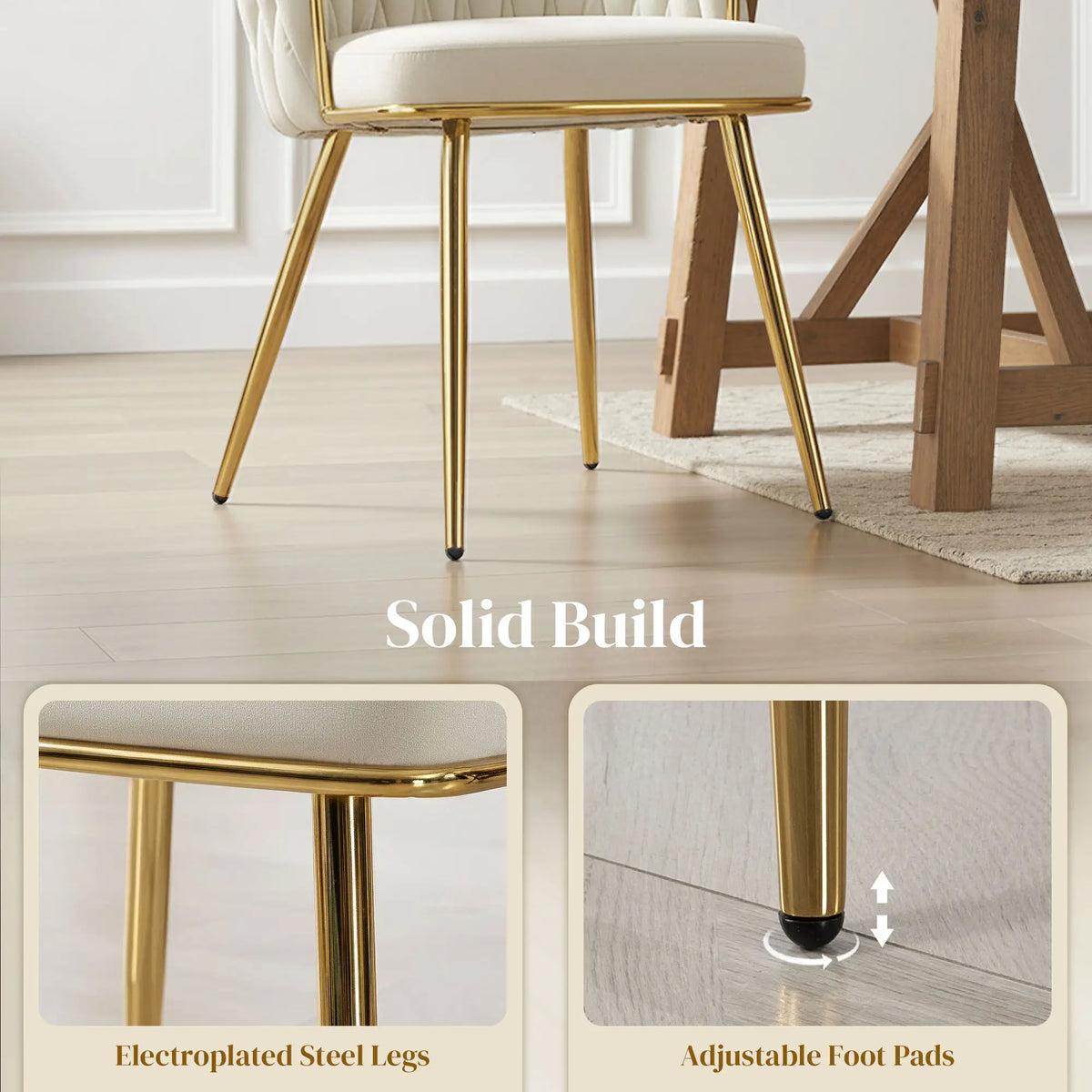 Modern Dining Chairs Set Of 2, Velvet Upholstered With Metal Legs, Cream White Dining Table Sets at Gallery Canada