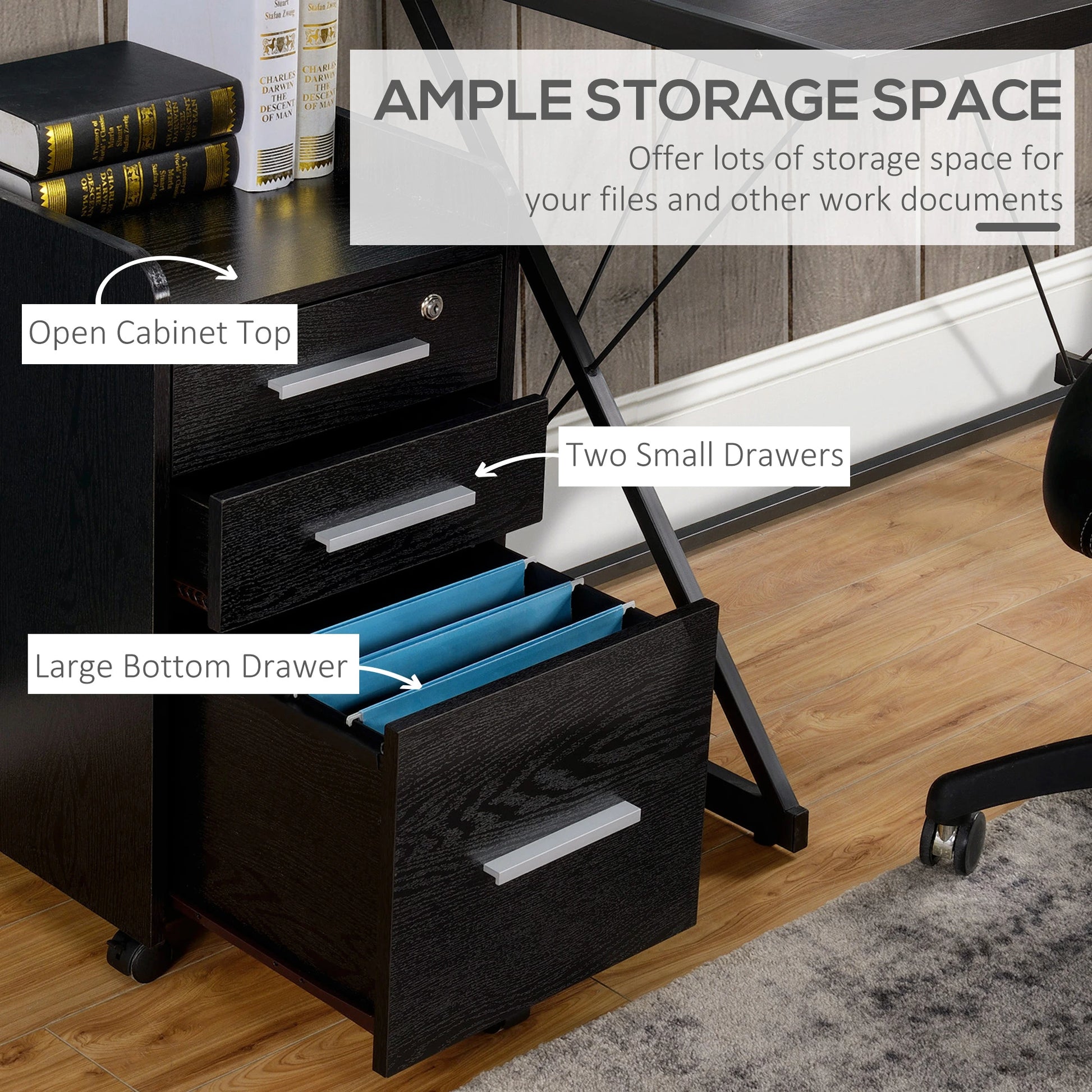 3 Drawer File Cabinet with Lock, Lockable on Wheels, Black Office Cabinets & Cupboards at Gallery Canada