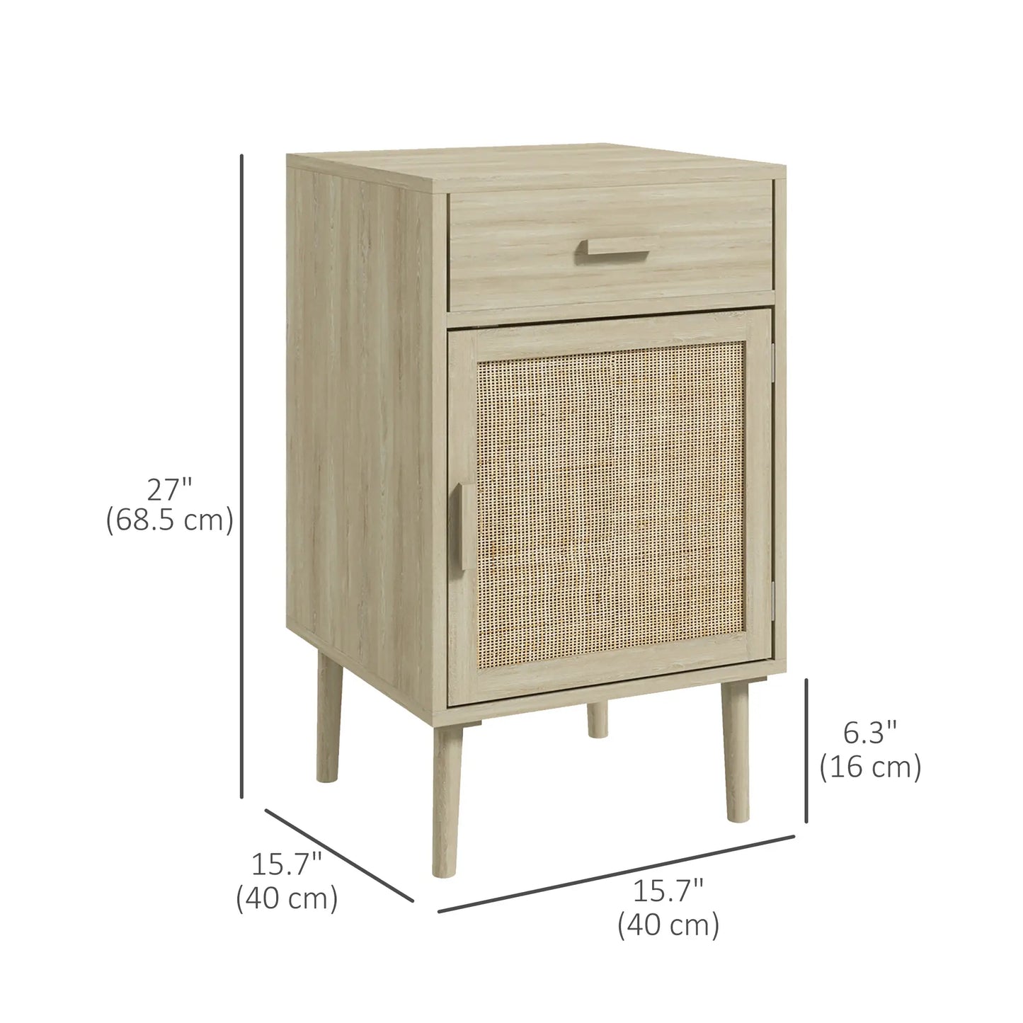 Boho Bedside Tables Set of 2, Nightstands with Drawer, Rattan Cabinet, Oak Bedside Tables at Gallery Canada