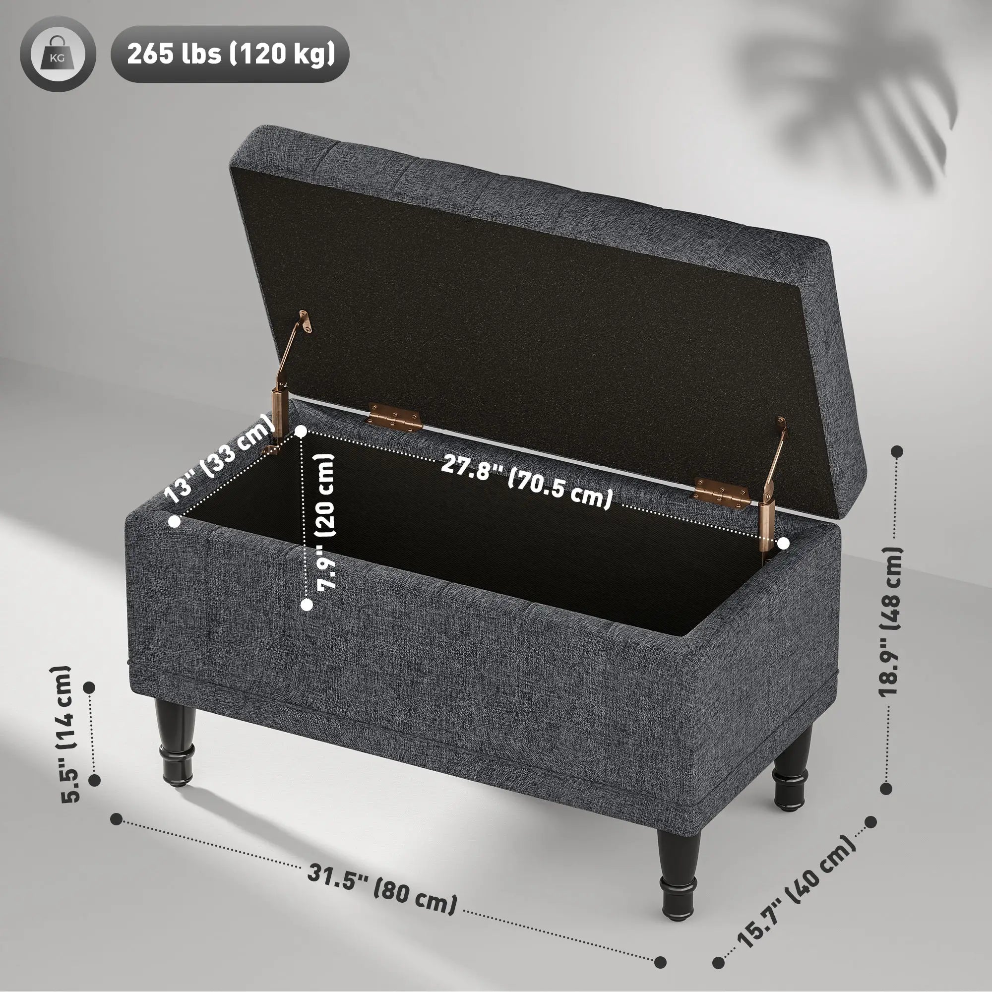 Linen Storage Ottoman, Button Tufted Bench for Bedroom, Grey Storage Ottomans & Benches at Gallery Canada