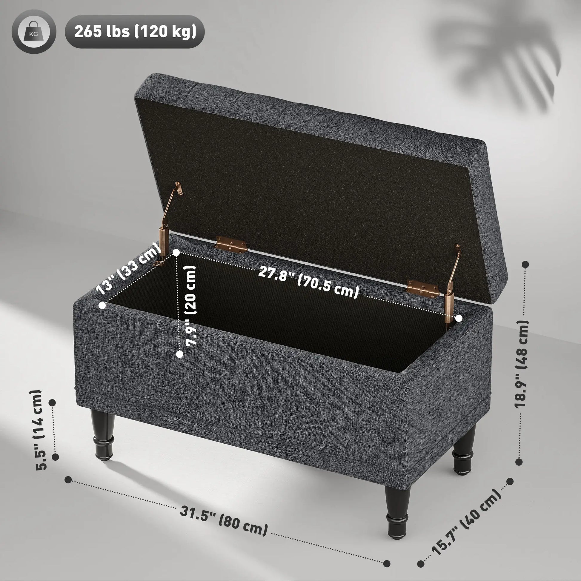 Linen Storage Ottoman, Button Tufted Bench for Bedroom, Grey Storage Ottomans & Benches at Gallery Canada