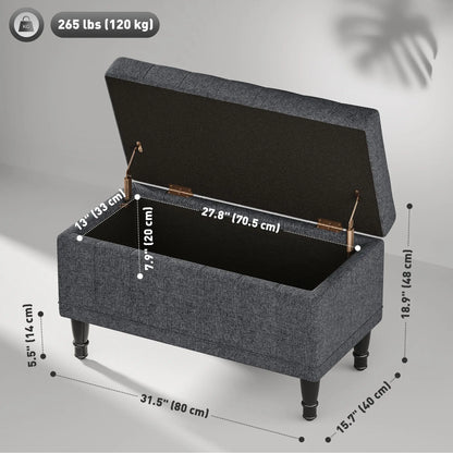 Linen Storage Ottoman, Button Tufted Bench for Bedroom, Grey Storage Ottomans & Benches at Gallery Canada