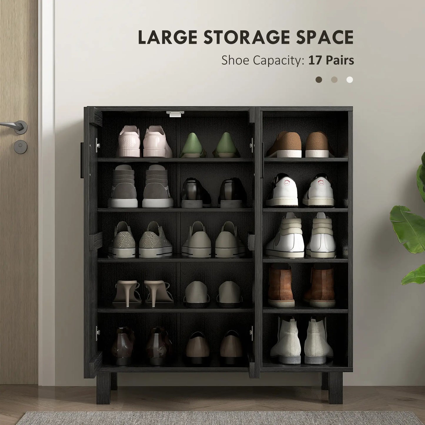 Double Door Shoe Storage, Open Shelves, 17 Pair Organizer, Black Shoe Storage Cabinets & Racks at Gallery Canada