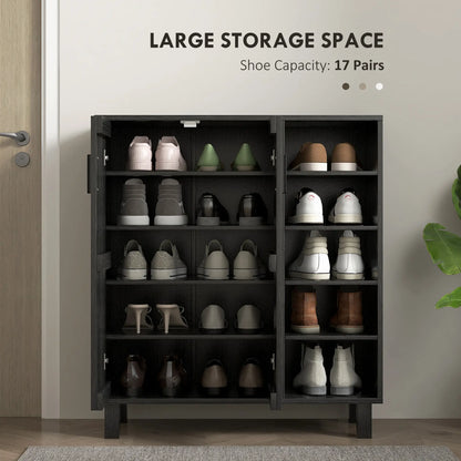 Double Door Shoe Storage, Open Shelves, 17 Pair Organizer, Black Shoe Storage Cabinets & Racks at Gallery Canada