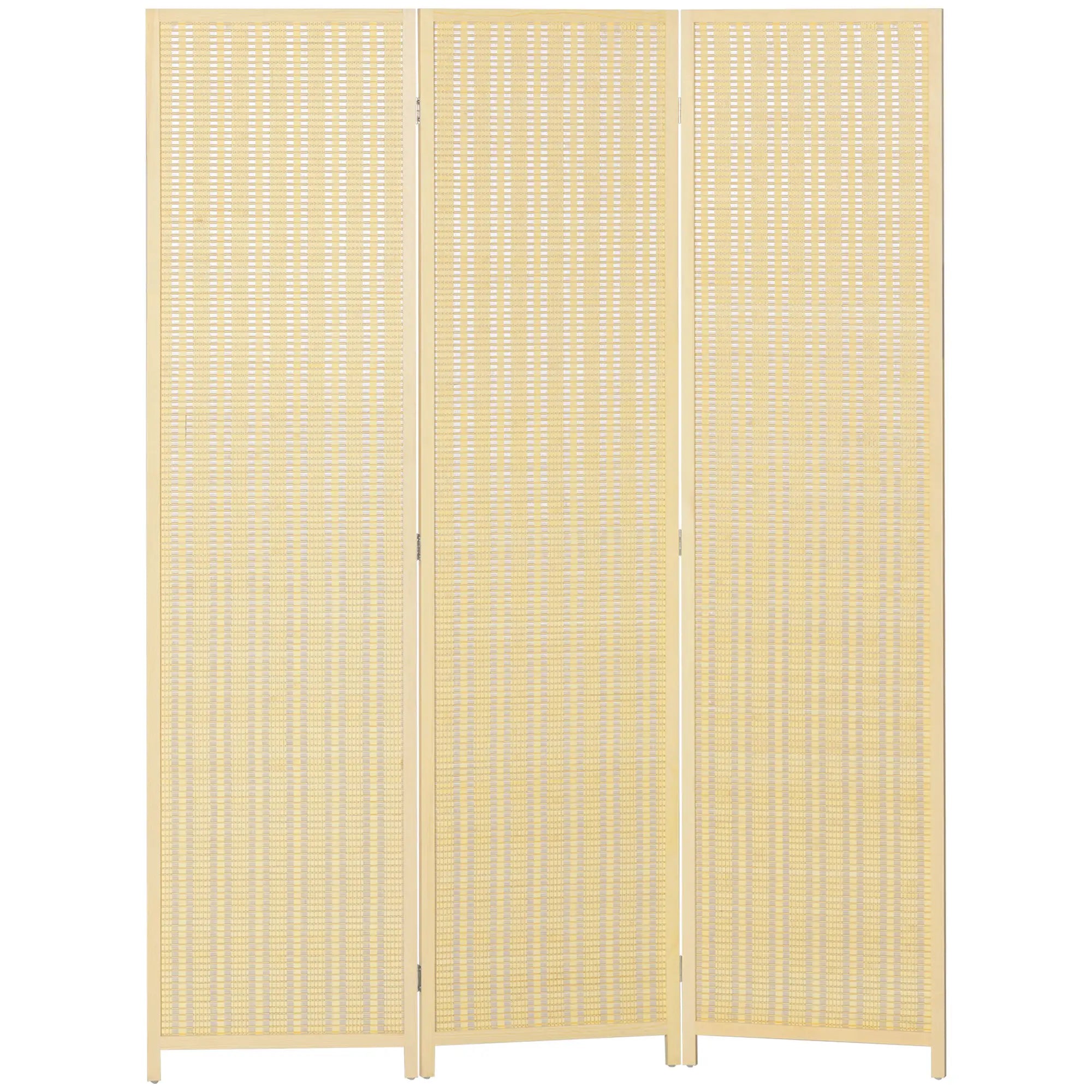 Woven Bamboo Room Divider, 3 Panel Folding Privacy Screen, Natural Wood Room Dividers Natural at Gallery Canada