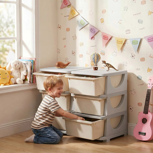 3 Tier Kids Toy Organizer, 6 Plastic Drawers, Cream White Baby & Kids Storage Cream at Gallery Canada