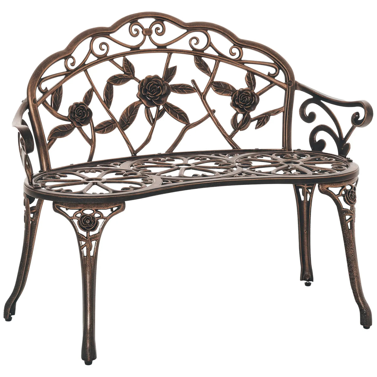 40" Outdoor Garden Bench, Cast Aluminum Antique Rose, Patio Loveseat, Bronze Outdoor Benches Bronze at Gallery Canada