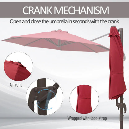 10ft Cantilever Patio Umbrella, 360° Rotation, Crank, Cross Base, Wine Red Offset Cantilever Umbrellas at Gallery Canada
