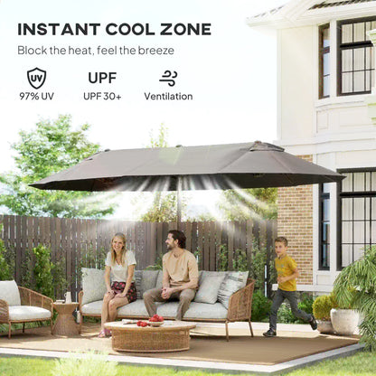 15' Double-Sided Patio Umbrella, Sun Shelter Canopy, Grey