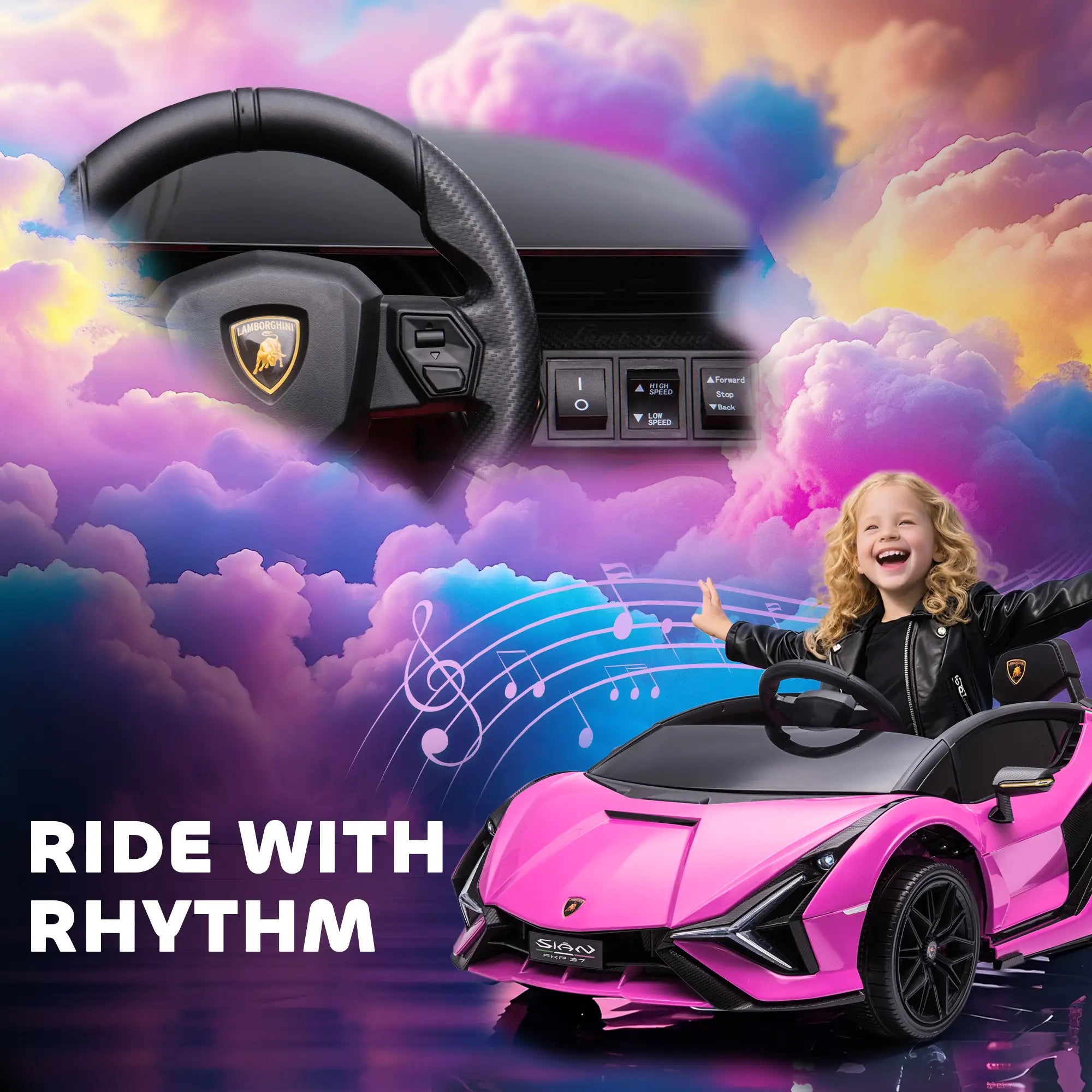 12V Kids Electric Ride On Car, Remote Control, Music Lights, For 3-5 Years, Pink Electric Toy Cars at Gallery Canada