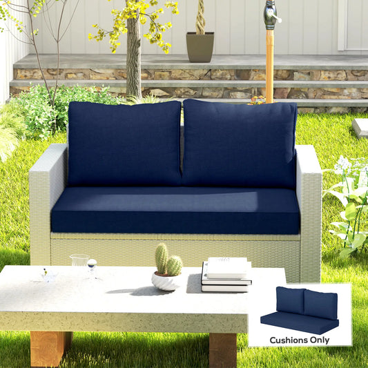 2 Seater Outdoor Seat Cushions with Backrest, Fade-Resistant, Navy Blue Patio Chair Cushions Navy Blue at Gallery Canada