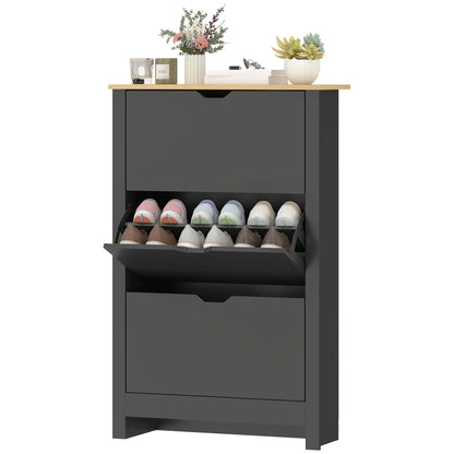 Shoe Storage Cabinet, 3 Flip Drawers, Adjustable Shelves, Black Shoe Storage Cabinets & Racks Black, Natural Wood at Gallery Canada