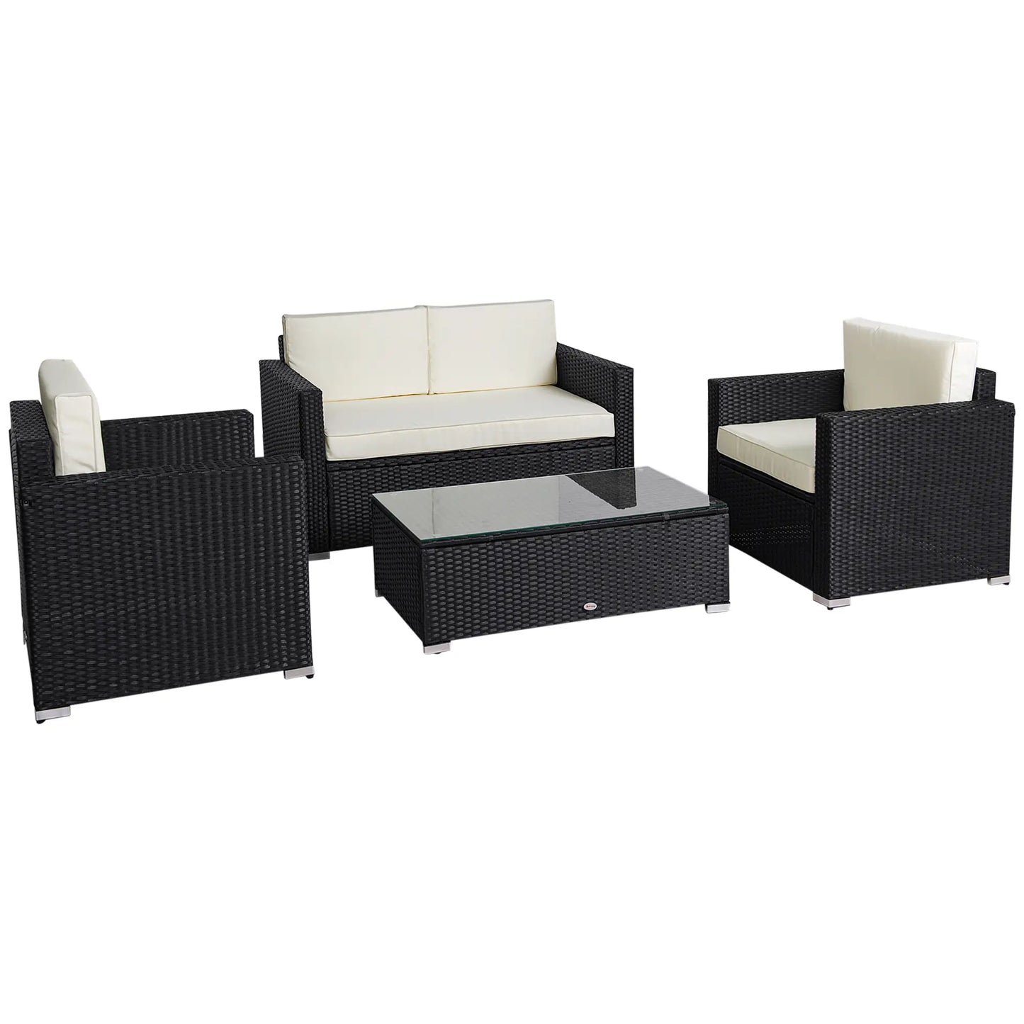 4-Piece Sectional Patio Set, Rattan Wicker Chairs with Cushions, Cream White Patio Furniture Sets Black Rattan, Beige Cushion at Gallery Canada
