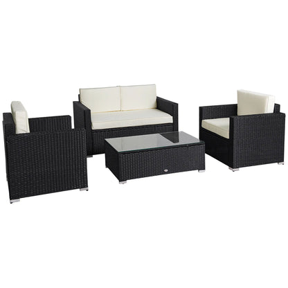 4-Piece Sectional Patio Set, Rattan Wicker Chairs with Cushions, Cream White Patio Furniture Sets Black Rattan, Beige Cushion at Gallery Canada