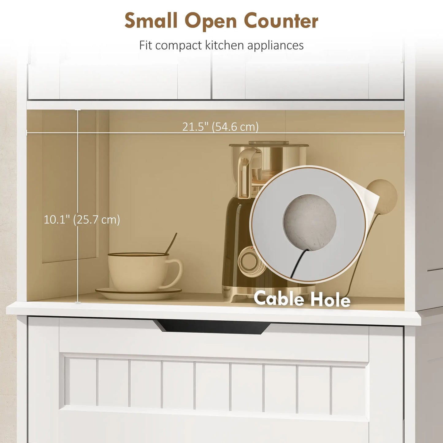 68" Tall Kitchen Buffet Hutch, 4 Doors, Drawer, Open Counter, White Kitchen Pantry Cabinets at Gallery Canada