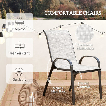 3 Piece Bistro Set, Stackable Mesh Chairs, Glass Table, Grey Bistro Sets at Gallery Canada