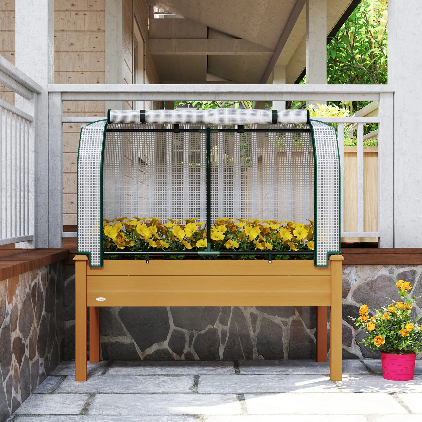 Raised Garden Bed, Wood Planter Box, PE Greenhouse Cover, Outdoor Elevated Elevated Garden Beds at Gallery Canada