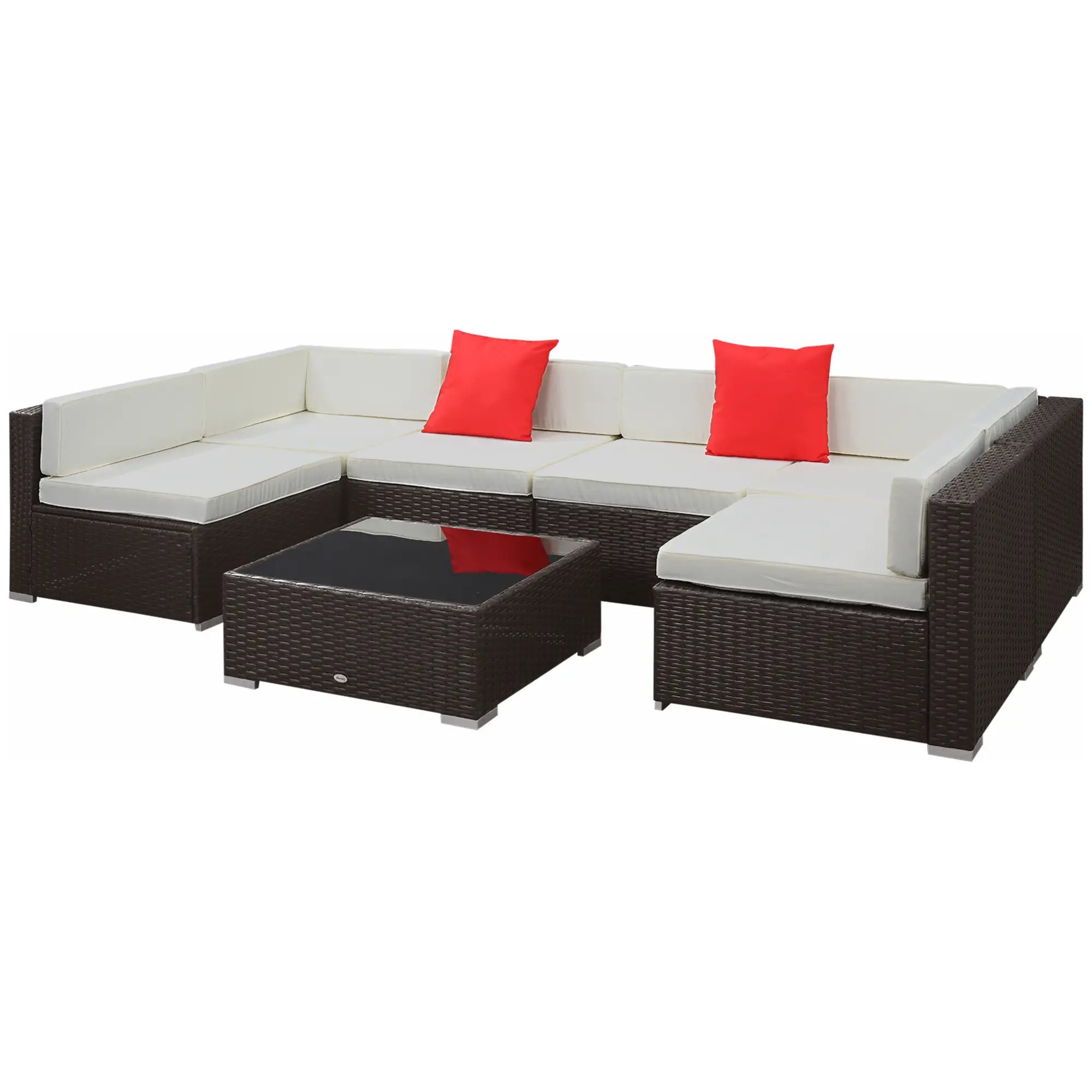 7 Piece Patio Sofa Set, Outdoor Wicker Sectional, Dark Brown & Beige, Dark Brown & Beige Patio Furniture Sets at Gallery Canada