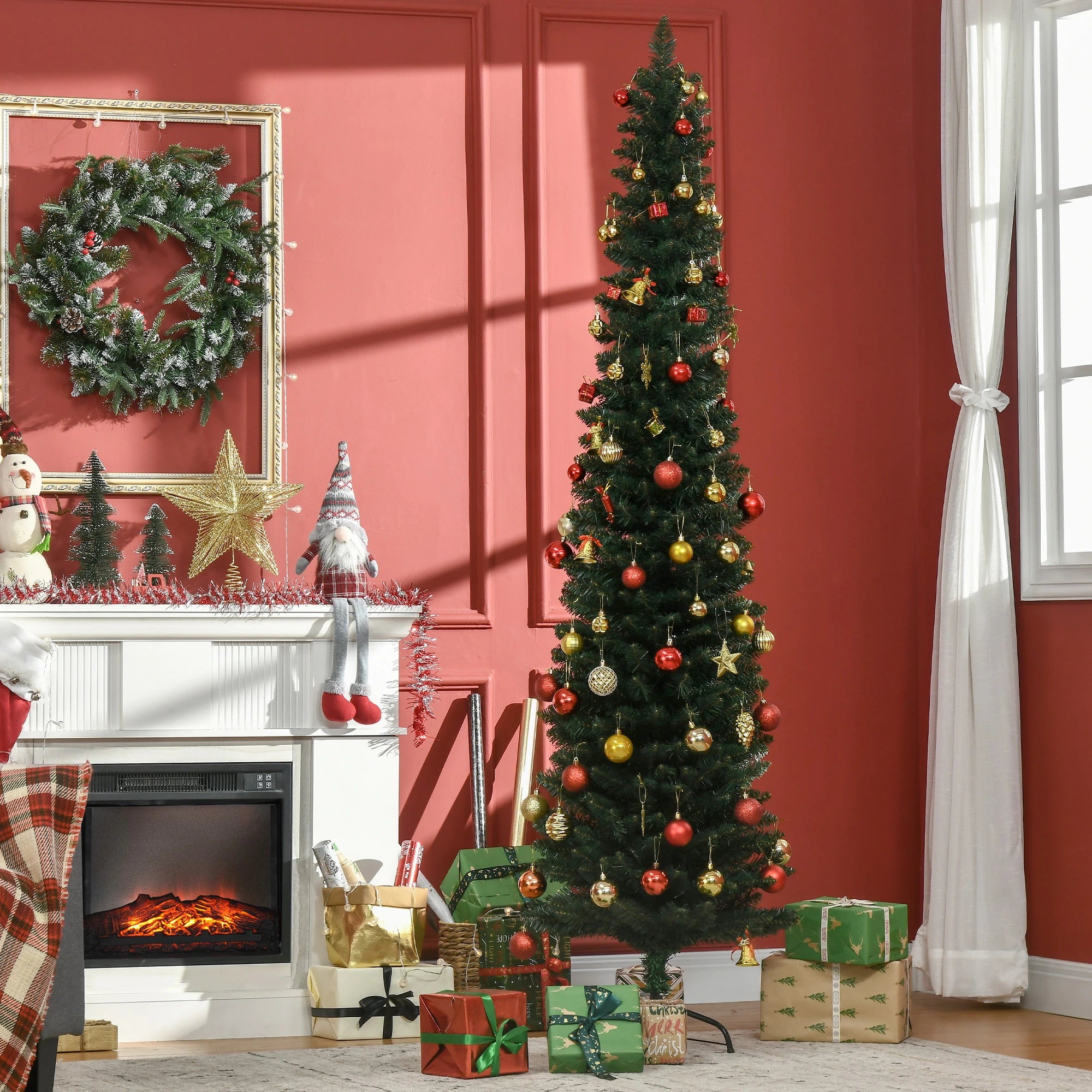 7FT Artificial Christmas Tree, Foldable Black Stand, Green Pencil Christmas Trees at Gallery Canada
