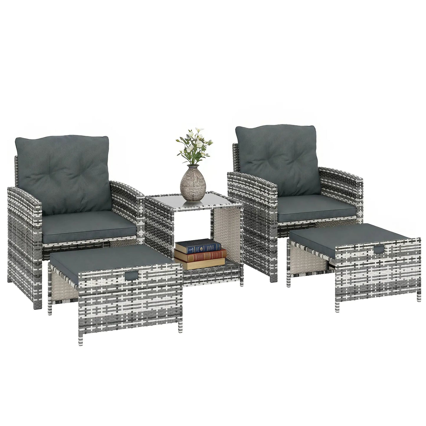 5 Piece Patio Furniture Set, Wicker Chairs, 2-Tier Glass Table, Grey/Dark Grey Patio Furniture Sets at Gallery Canada