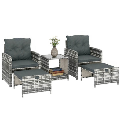 5 Piece Patio Furniture Set, Wicker Chairs, 2-Tier Glass Table, Grey/Dark Grey Patio Furniture Sets at Gallery Canada