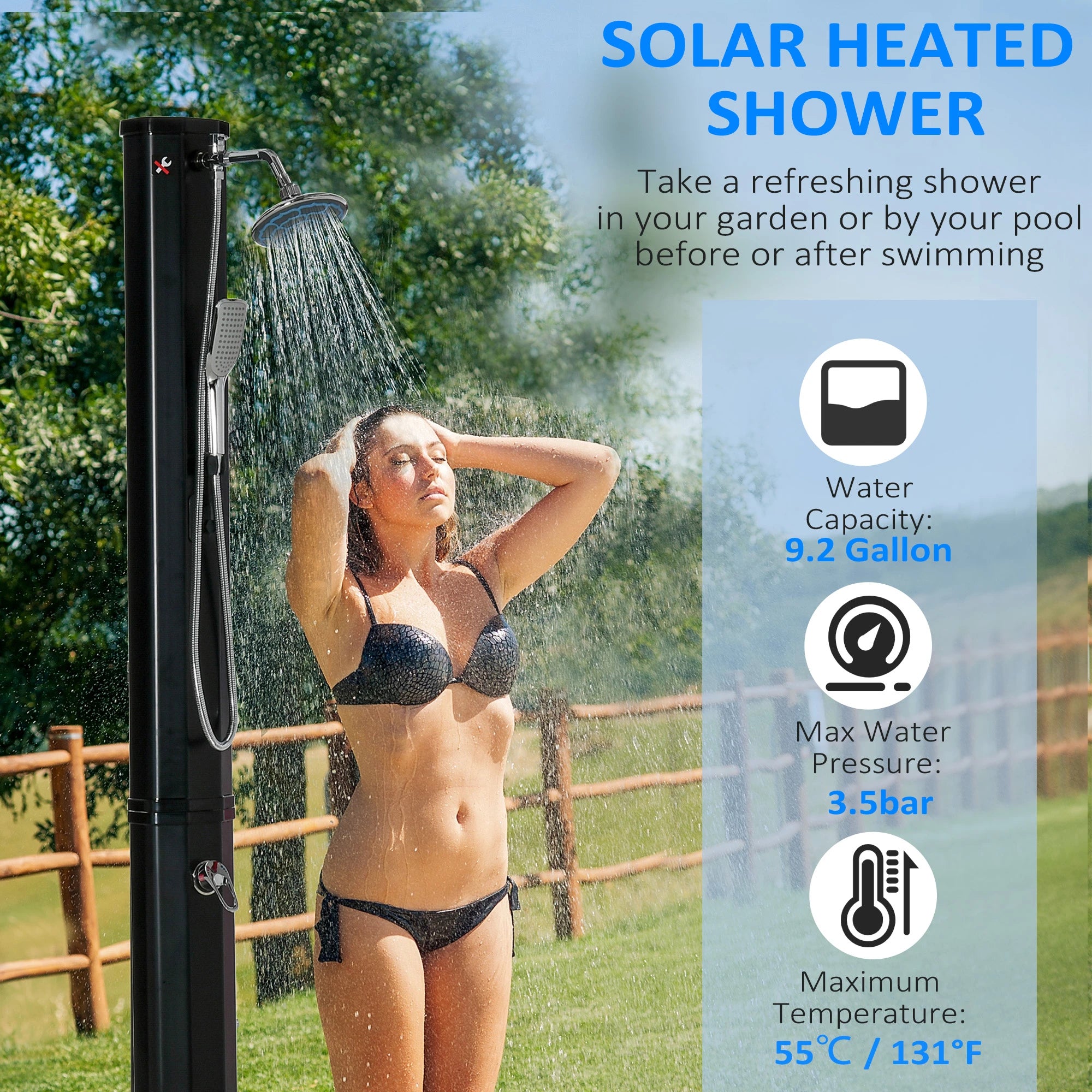7ft Outdoor Solar Shower, 360 Rotating Head, Foot Faucet, Adjustable Outdoor Swimming Pools & Hot Tubs at Gallery Canada