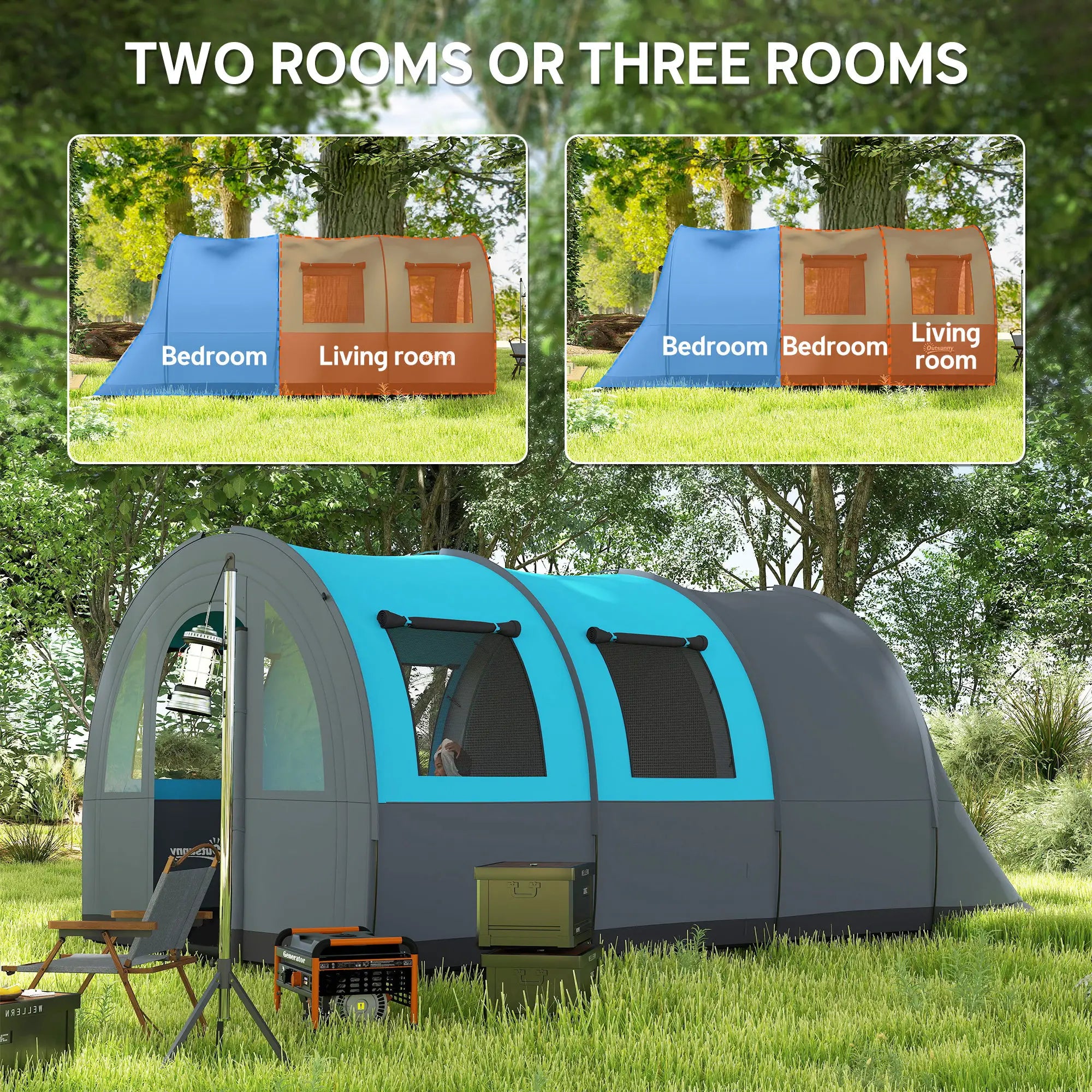 5-6 Person Camping Tent, Living Room Bedroom, 3000mm Waterproof, Grey Blue Camping Tents at Gallery Canada