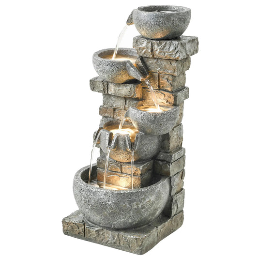 31.5" Tall 5 Tiers Cascading Water Fountain, Mixed, Outdoor Garden Patio Decor Water Fountains Mixed at Gallery Canada